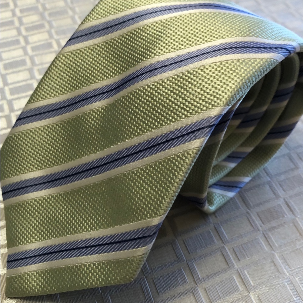 Men’s Brioni Tie (Italy) Green Blue Stripes